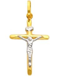 14K Yellow and White Gold 2 Two Tone Gold Crucifix Cross Charm Pendant