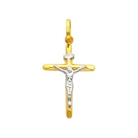 14K Yellow and White Gold 2 Two Tone Gold Crucifix Cross Charm Pendant