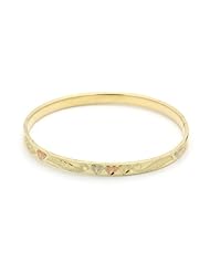 14K Tri-Color Gold 5mm Diamond Cut Heart 2.5 Diameter Adjustable Bangle Bracelets