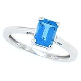 1.00ct Emerald Cut Blue Topaz Ring in 14Kt White Gold