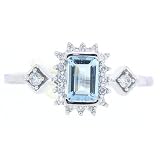 0.54ct Emerald Cut Aquamarine and Diamond Gemstone Ring in 10Kt White Gold