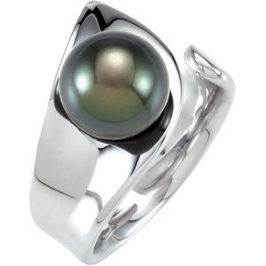 Tahitian Cultured Pearl Open Shank Ring, 9.00 MM - 10.00 MM, Sterling Silver, Size 6