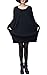 ELLAZHU Women Long Sleeve Solid Crew Neck Side Pockets Shirtdress GA05 Black