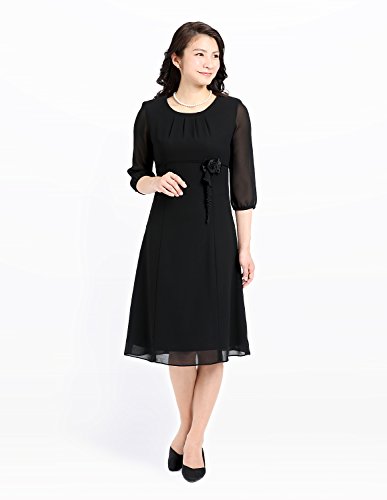 【Christian&Diana】夏用喪服 コサージュ付ふんわり天使のバルーン袖ワンピース サマーブラックフォーマル CD-SB922[7～21号]喪服