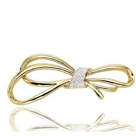 1 4 Carat Diamond Pave Gift Bow 14K Yellow Gold Pin by Diamond Harmony Jewelry