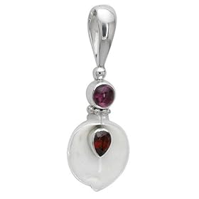 Sterling Silver Mother-of-Pearl Flower w/ Garnet Pendant by Sajen by Mother of Pearl
