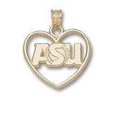Arizona State Asu Sunburst Heart Charm/Pendant -14K/10K, Stainless Steel or Gold Plated
