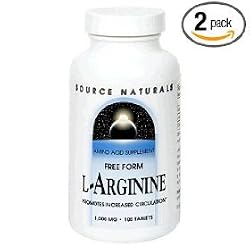Source Naturals L-Arginine 1000mg, 100 Tablets (Pack of 2)