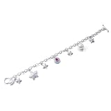 .925 Sterling Silver Charm Bracelet with Freshwater Pearls and Amethyst