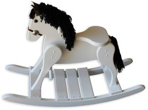 FireSkape Small Deluxe Amish Crafted Solid Maple White Finished Rocking Horse with Black Mane