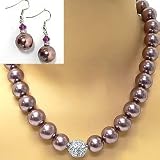 Classic Bold Brown Swarovski Pearl with Tiffany Grade AAA Fireball Necklace, Earrings Set 12mm, 17