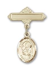 Gold Filled Baby Badge with St. Raymond Nonnatus Charm and Polished Badge Pin