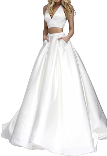SHAYM Sexy Halter Ball Gown Prom Dress Two Piece Long US4 Ivory