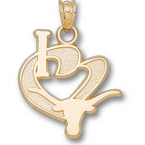 Texas Longhorns Solid 14K Gold ”I Heart” Longhorn 3/4” Pendant