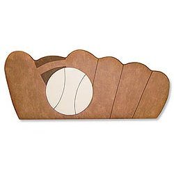 Twin Skyline Furniture Kids Baseball Mitt Upholstered Headboard in Vinyl Brown