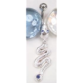 BLUE CRYSTAL Big SNAKE SERPANT Steel Belly Ring Barbell by 