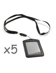 Cosmos ? Black 5 Set of Faux Leather Business ID Badge Card Holder with Long Neck Strap Band Lanyard (36 inch full round length) With Cosmos Fastening Strap