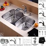 Kraus Kraus 32 inch Undermount Double Bowl Stainless Steel Kitchen Sink with Kitchen Faucet and Soap Dispenser KBU24-KPF2210-KSD30SN