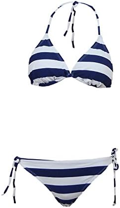 Winki Junior's Striped Triangle Top 2 Piece Bikini Swimwear Large Navy Blue