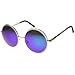 Womens Oversized Metal Etched Lens Flash Mirror Round Sunglasses (Etched Series | Silver/Midnight Mirror)