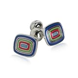 Concentric Colorful Silver Cufflinks with Presentation Box