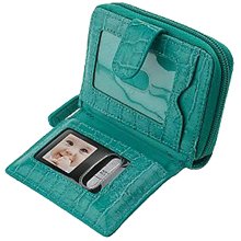 WalletBe CrocoEmbossed Leather Wallet w/ DigitalPhoto Viewer (Teal)