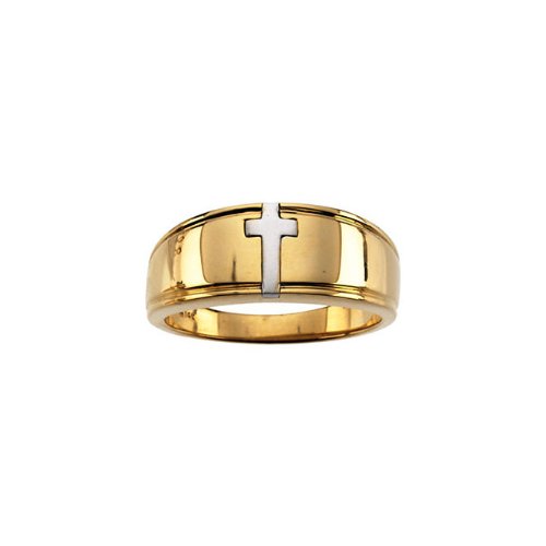 R7047 14K White Gold Mens Polished Cross Duo Band