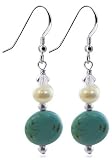 Reconstituted Turquoise Pearl Swarovski Crystal Sterling Silver French Ear Wire Hook Dangle Earrings