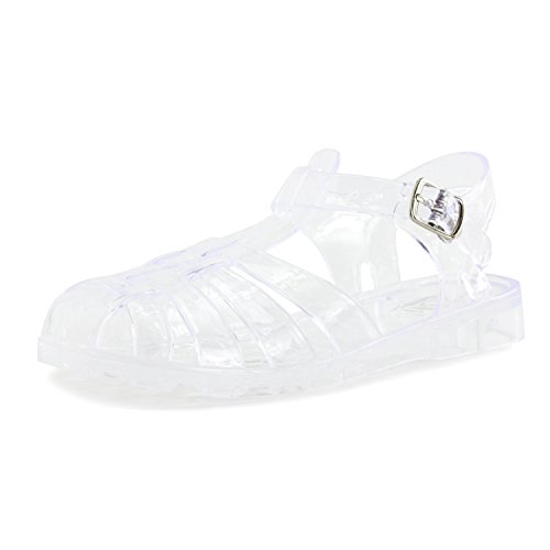 Kali Girls Retro Jelly Buckle Closure Slingback Cloused Toe Sandals, Clear, 3 M US Infant