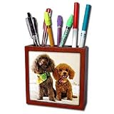 Dogs Poodle - Poodle Puppys - Tile Pen Holders-5 inch tile pen holder