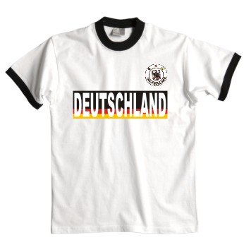 Deutschland Trio T-Shirt im neuen Trikot Look + Wappen S-XXL weiss/schawarz L