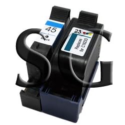 2 Pack. Refurbished cartridges for HP 45 HP 23. Includes Sophia Global Brand Cartriges for 1ea HP 45 Black + 1ea HP 23 Tri Color.