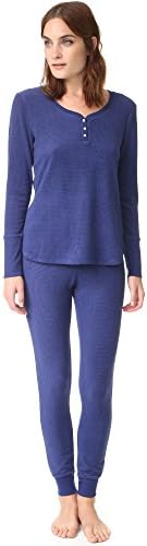 Emerson Road Women's Apres Ski Textured Waffle Long PJ Set, Blue Print, Medium