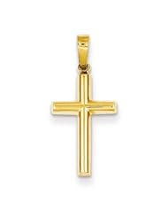 14k Yellow Gold Hollow Cross Charm Pendant 24.1mmx10.5mm