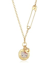 Hello Kitty by Simmons Jewelry Co. "Hammered Disc 14K Gold Plated" Pink Swarovski Crystal Accents Hammered Kitty Disc Pendant Necklace