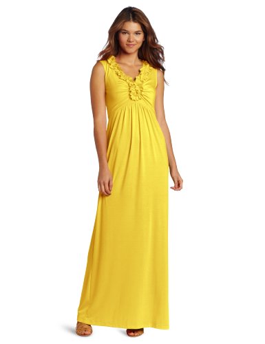 Tiana B Women's Ruffle Neck Maxi Dress, Yellow, Medium