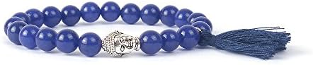 Newsunwin Unisex's 7.8" Natural 8MM Semi-precious Stone Silver Plated Buddha Head Strand Bead Bracelets