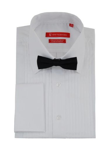 Gino Valentino Mens Tuxedo Dress Shirt Bow Tie 100% Cotton Spread Collar White