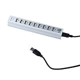 Patuoxun 10 Ports USB 2.0 Hub w/ Power Adapter for Notebook PC - White