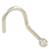 Pre-bent 14K White Gold Nostril Screw 1.5mm Prong-set: 18g 5/16, Diamond Gem