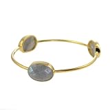 Gold And Gemstones Stackable Rio Bangle Bracelet With Bezel Set Semiprecious Stones Labradorite