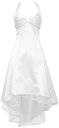 Best Satin Halter Dress Tulle Mini Train Prom Bridesmaid Holiday Formal Gown Junior Plus Size 3X White to buy