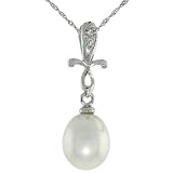 10ct White Gold Cross & Pearl Pendant, w/ 0.01 Carat Brilliant Cut Diamonds, 1 in. (25mm) tall