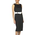 Sleeveless Pencil Dress with Belt - Black/ White