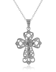 Sterling Silver Medium Filigree Cross Pendant Necklace, 18"