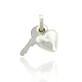 Valentines Day Love Small Sterling Silver .925 Puffed Heart Key Dangle Charm
