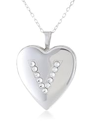 Momento Lockets Silver Swarovski Crystal Initial V Locket Necklace, 18"