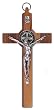 Saint Benedict Crucifix in Olive Wood and Silver Corpus - 8'' in Height - MADE IN ITALY