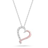 Sterling Silver Pink Enamel with Diamonds Heart Pendant (0.03 cttw, I-J Color, I2-I3 Clarity), 18