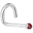 Solid 18KT White Gold (July) 1.5mm Genuine Ruby Left Nostril Screw- 18 Gauge